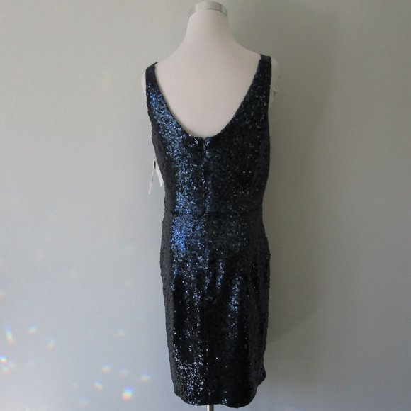 NWT Metallic Blue Sequin Sheath Cocktail Dress 4 - Picture 9 of 9